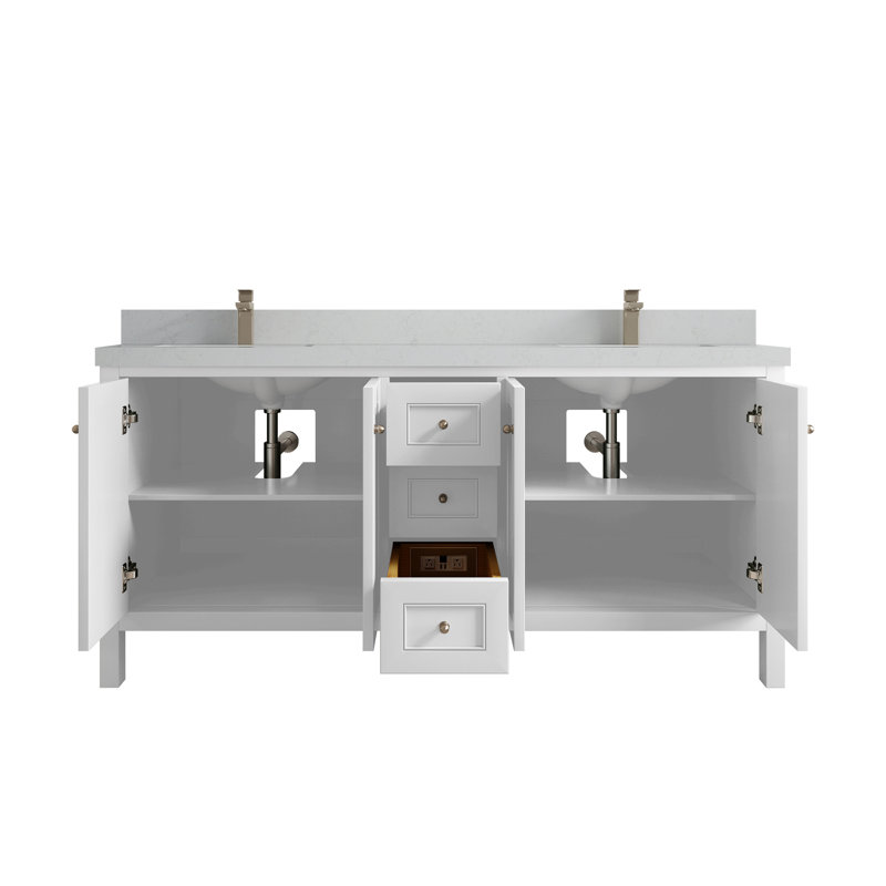 Nashville X P 22 po Meuble-lavabo double en D blanc, Quartz de Carrare