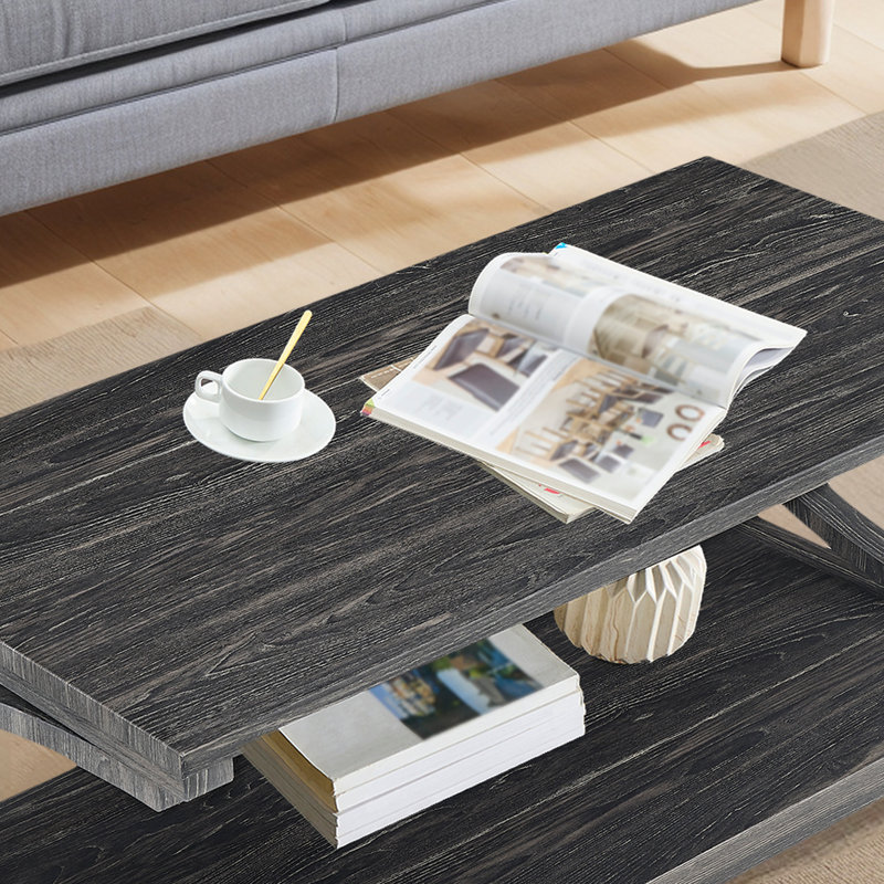 Table basse en bois massif avec rangement, Noir