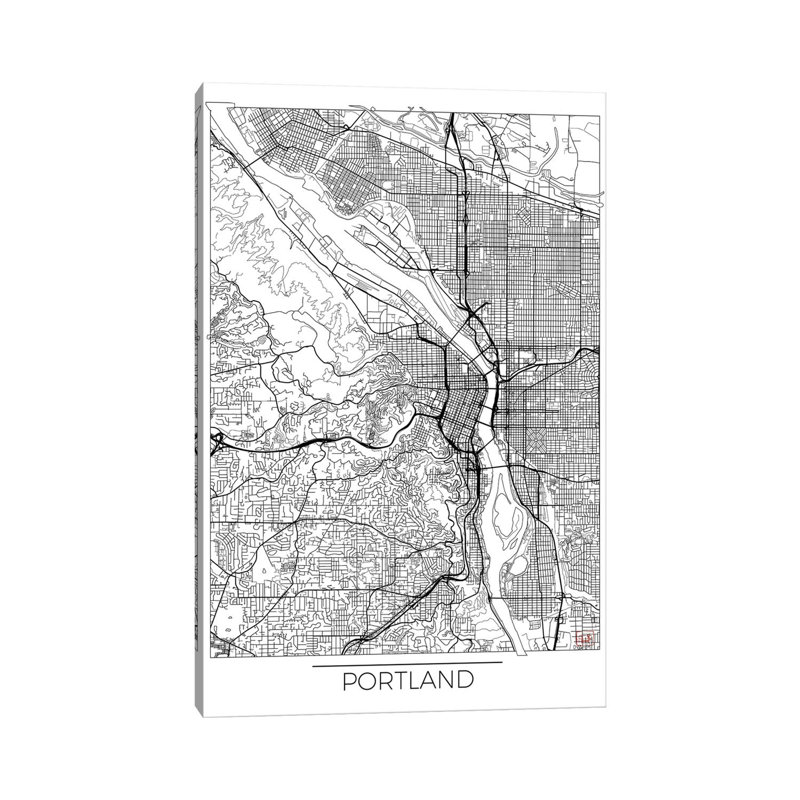 Portland Minimal Urban Blueprint Map by Hubert Roguski - Wrapped Canvas Print, 101.6 cm H x 66.04 cm W x 1.91 cm D