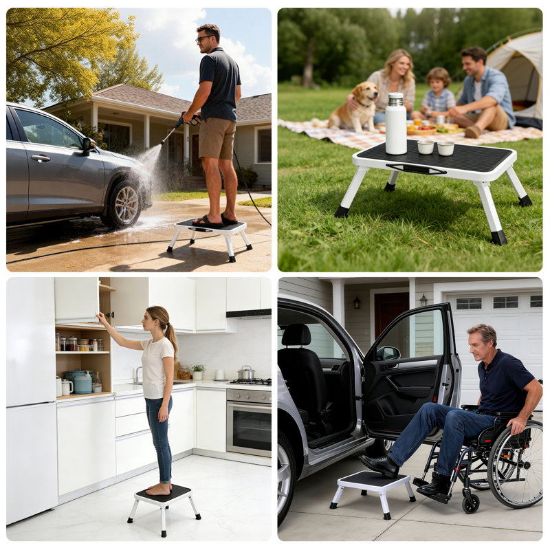 Tabouret pliable en métal à 1 marche, plateforme antidérapante pouvant supporter jusqu'à 500 lb, escabeau en métal