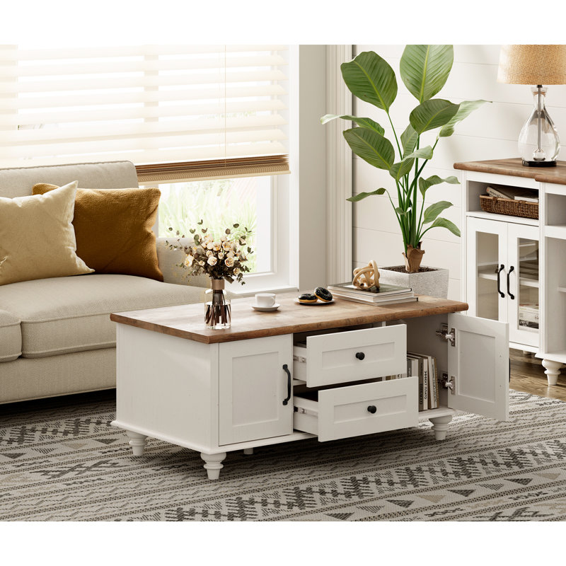 4 Piece Coffee Table Set With A Fireplace & Two End Tables & One Coffee Table, Off White