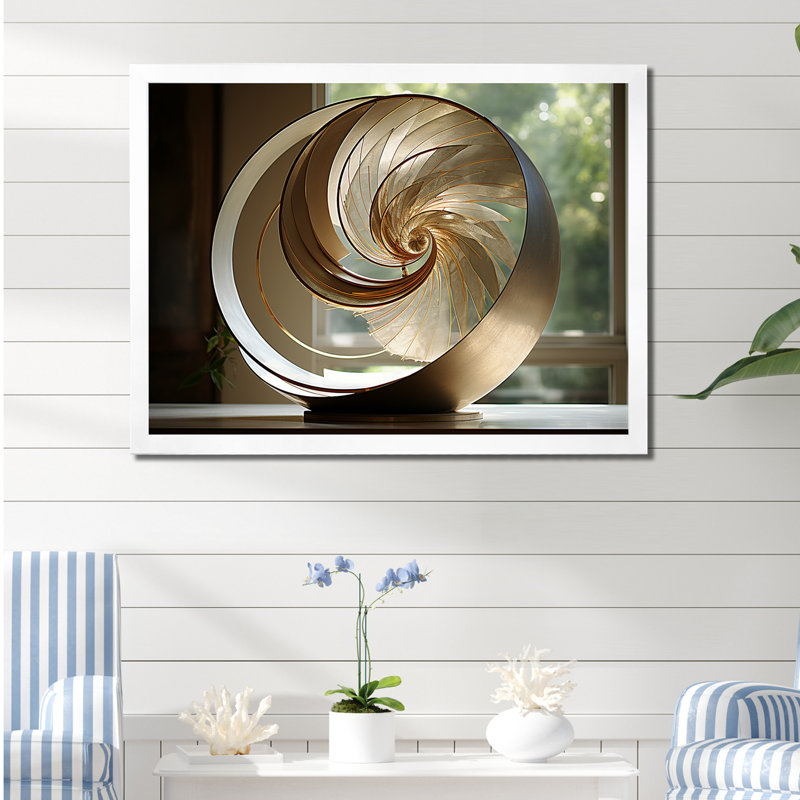 «Bronze Beauty Nautilus Vortex» sur toile, Cadre simple blanc, H 30 po x l 40 po x P 1,5 po