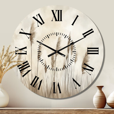Neutral Pampas Field - Boho Silent Round Metal Wall Clock