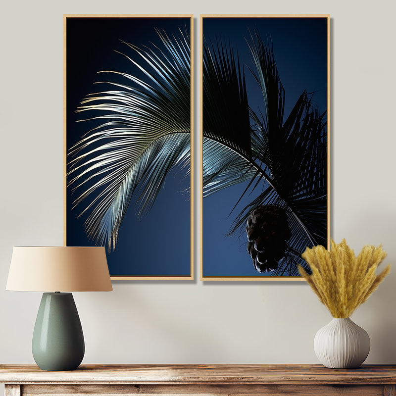 «Palm Leaf Jungle Calm» - art mural surdimensionné palmiers et palmiers, H 20 po x l 24 po, Crème, crème