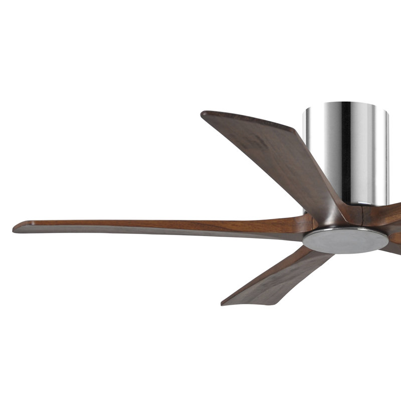 Irene Flushmount Light Kit 5 Blade LED Ceiling Fan, Polished Chrome, 52", Walnut Tone