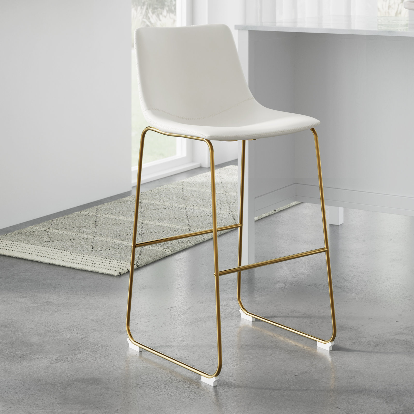Nia Bar Stool, Bar Stool (29" Seat Height), Vintage Cream, Gold