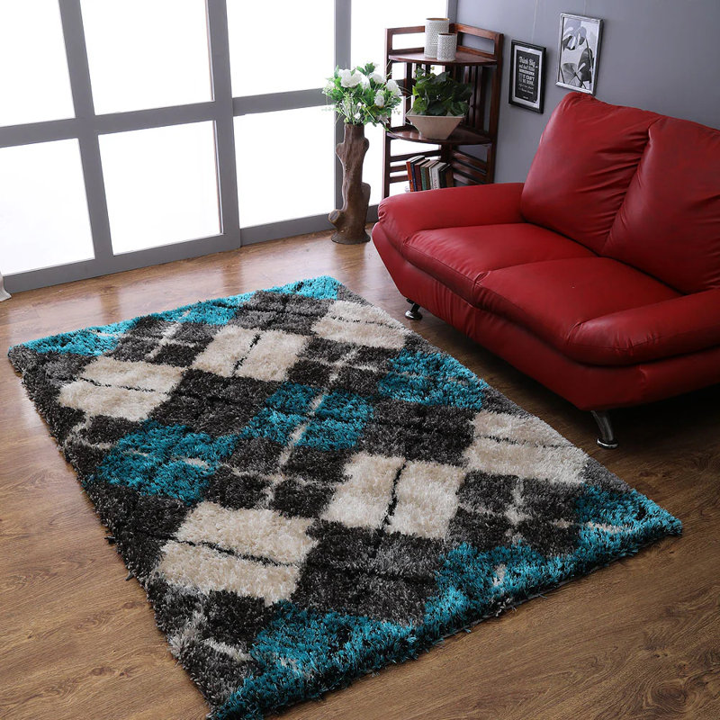 Tapis à poils longs en polyester touffeté à la main Arshida, Rectangulaire 4 pi x 6 pi