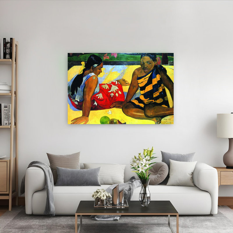 Deux femmes assises, impression d'art classique paysage abstrait coloré, H 40 po x l 60 po