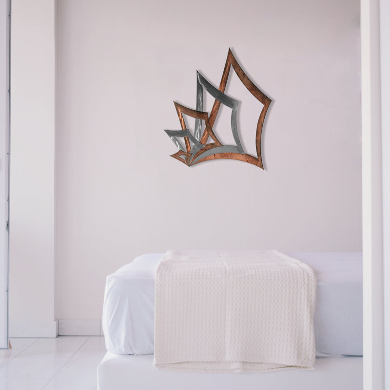 Handmade Modern Abstract Wall Decor on Metal, Distressed Copper