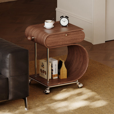 Chariot de service 24,41 po rétro en bois massif irrégulier, chariot de rangement multi-couches en contreplaqué, chariot latéral sans alimentation électrique requise