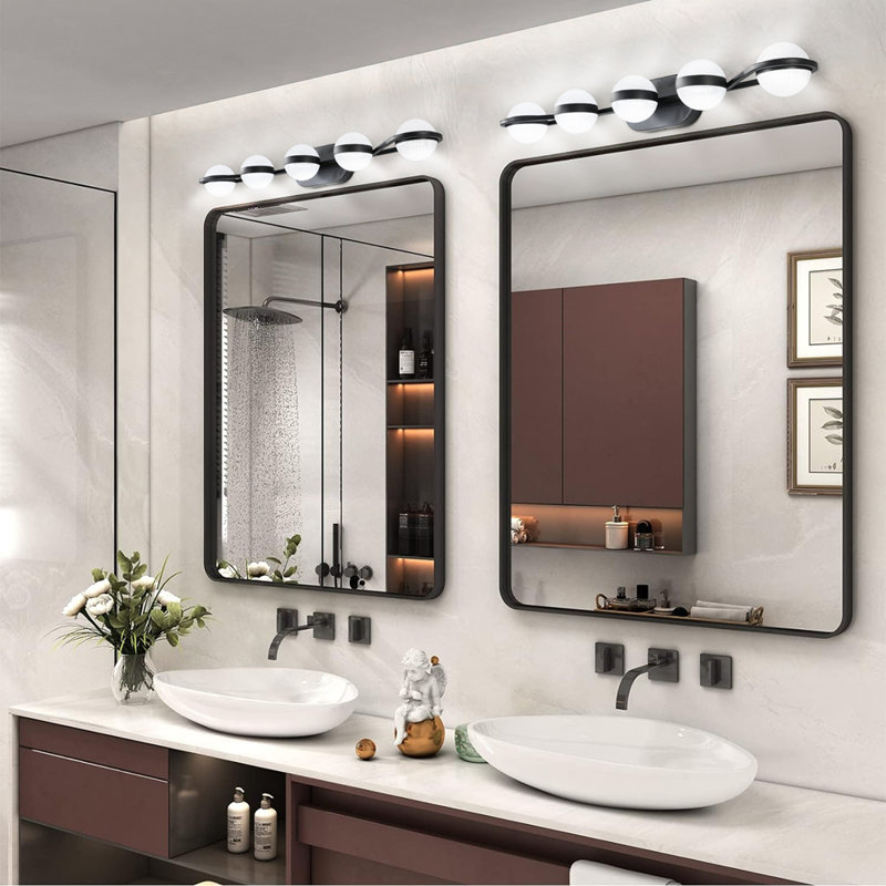Modern Minimalist Bathroom Vanity Light, LED 5 Bulb Frosted Glass Shades, Wall Mounted Decorative Lighting Fixture, Suitable for Bathroom Vanity Mirror