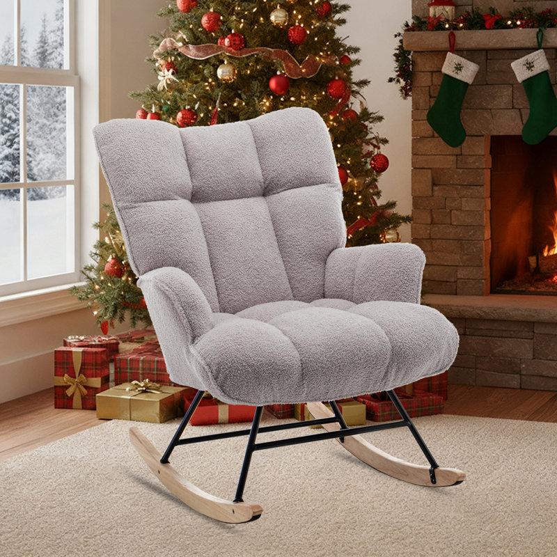 Teddy Velvet, Foam, Iron, Wood Rocking Chair