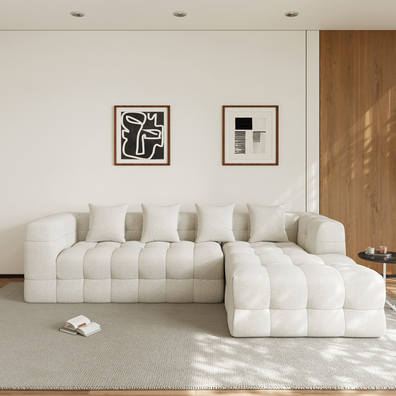 Canapé modulaire rembourré 2 pièces, Chenille blanche, Face à la droite