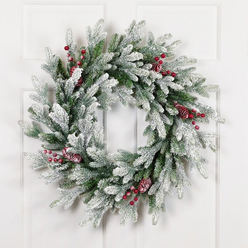 Real Touch Flocked Snowcap Grove Fir Artificial Christmas Wreath - 24" - Unlit