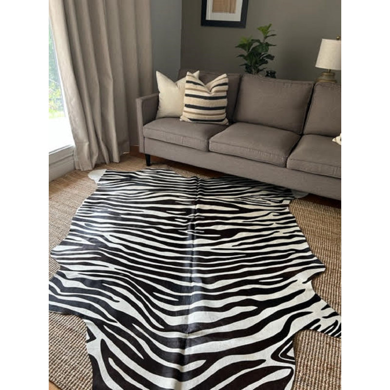 Zebra Print Cowhide Rug Horizontal Stripes