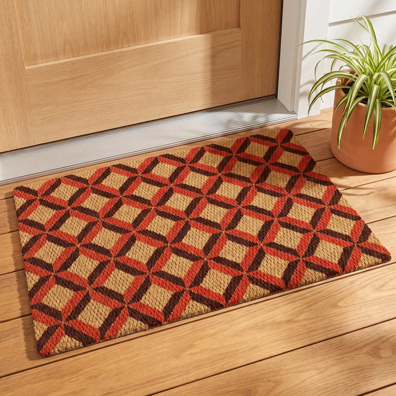 Neighburly Non-Slip Geometric Doormat, Orange