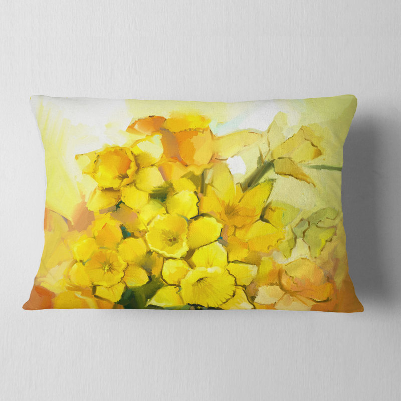 Bouquet de fleurs de narcisses jaunes - Coussin décoratif à imprimé floral, Rectangle, 12 po x 20 po