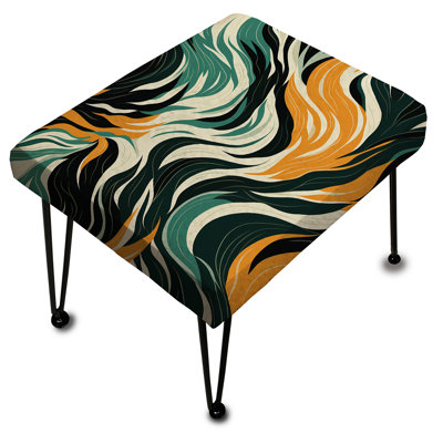Jungle Majesty In Orange And Green I - Abstract Rectangle Ottoman