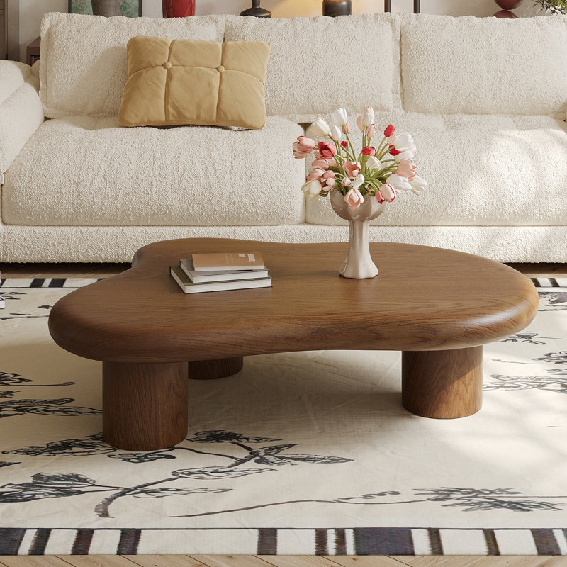 Mid-Fentury 48" Solid Wood Coffee Table for Livingroom,Cloud Design, Four Legs Free Form