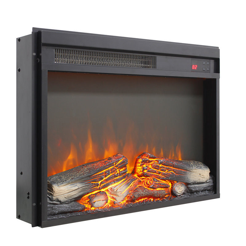 23 inch electric fireplace insert, thin heater with log set & realistic flame, remote control with timer, overheating protection
