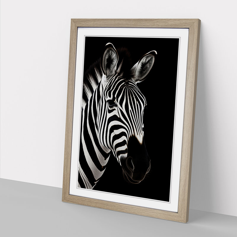 Zebra Minimalism - Single Picture Frame Print on Wood, Oak, 46cm H x 34cm W x 2cm D