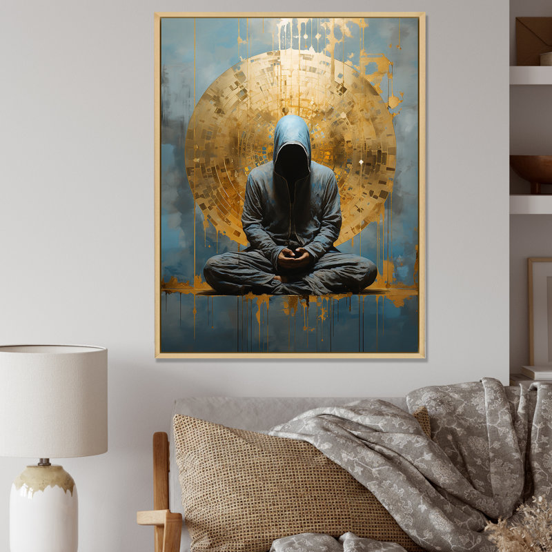 Minimalisme méditation, pose sur toile, Cadre naturel flottant, H 32 po x l 16 po x P 1 po