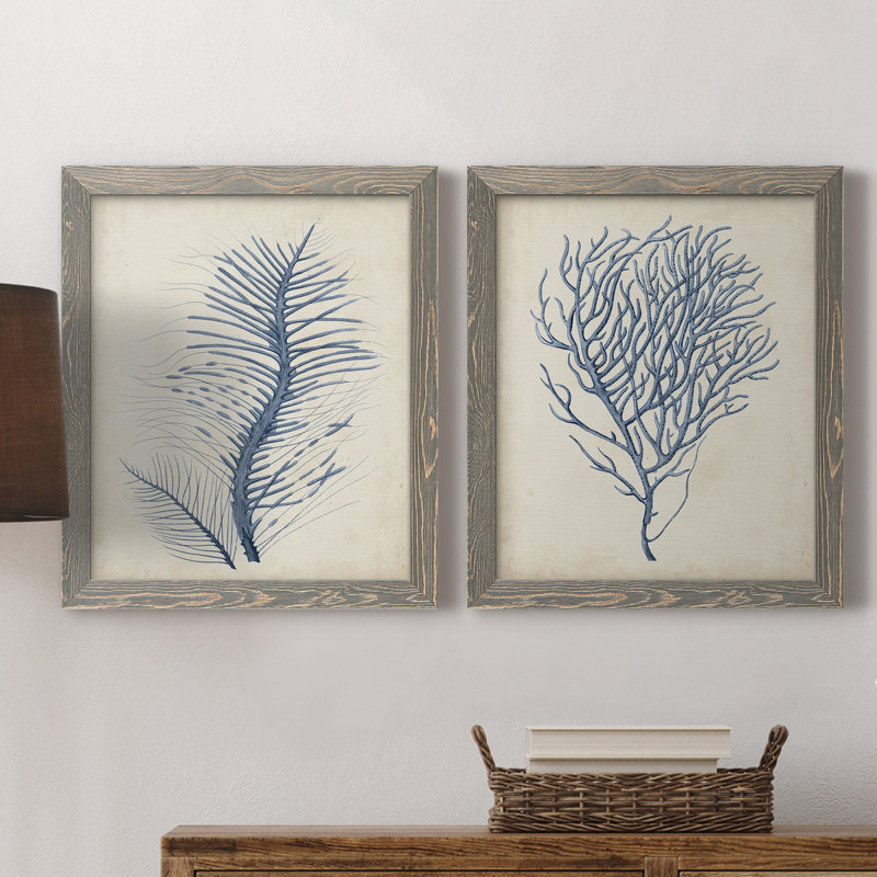 Indigo Coral, H 20 po x l 17 po x P 1 po, Toile avec cadre gris, Pas de tapis