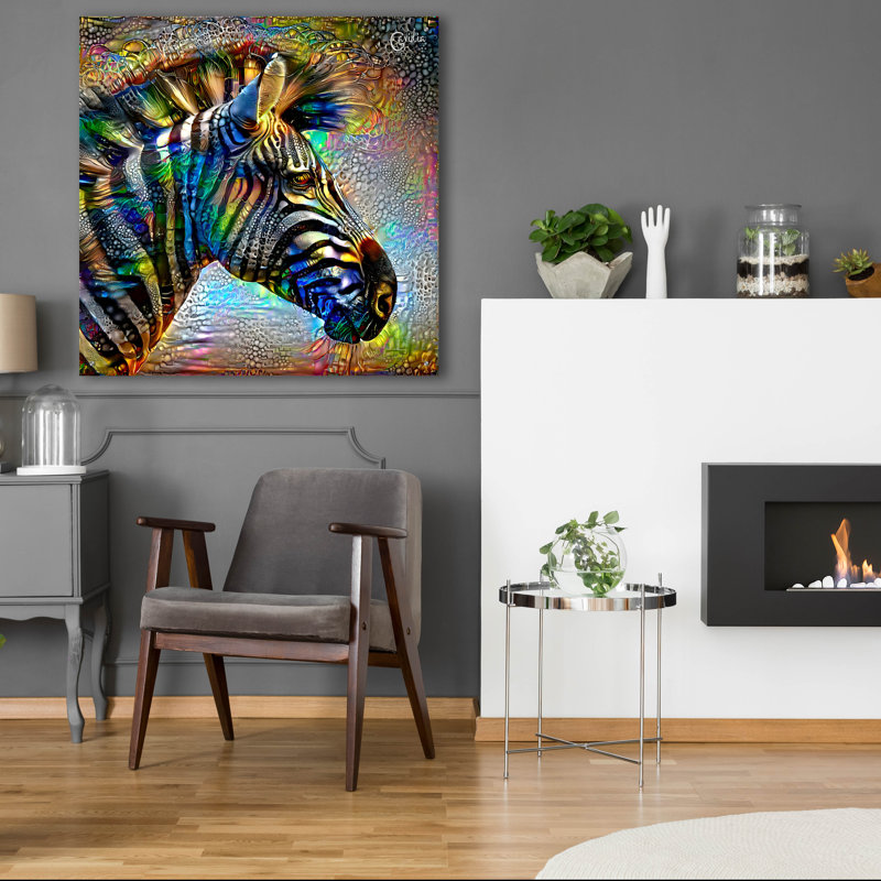 Art mural en verre épique «Zebra» par Pierre Gavidia, 36 po x 36 po, H 36 po x l 36 po