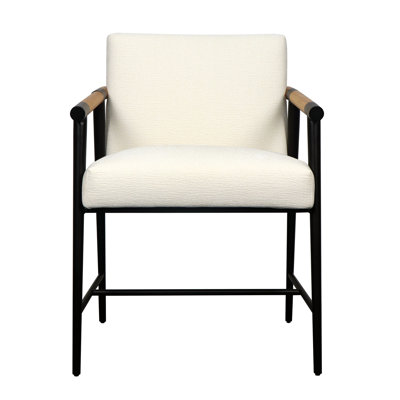 Griffon Counter Stool - Cream Linen Cushion - Black Frame - Natural Wood Arms