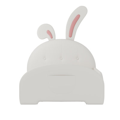 Charmant lit plateforme en forme de lapin avec tête de lit et pied de lit, parfait pour créer une atmosphère de chambre à coucher magique