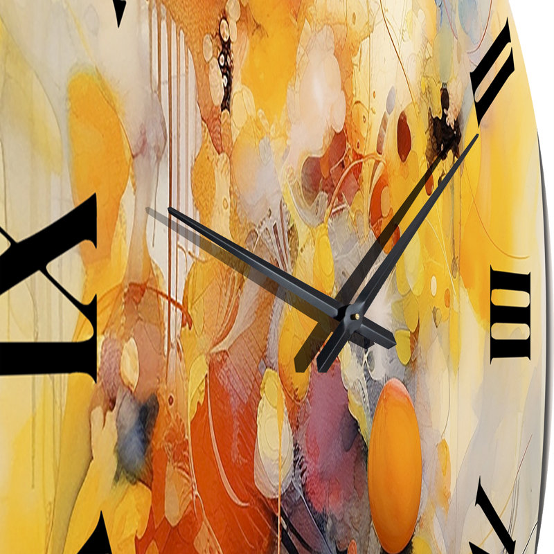 Horloge murale orange et jaune Whirls I - Minimalisme, Très grand