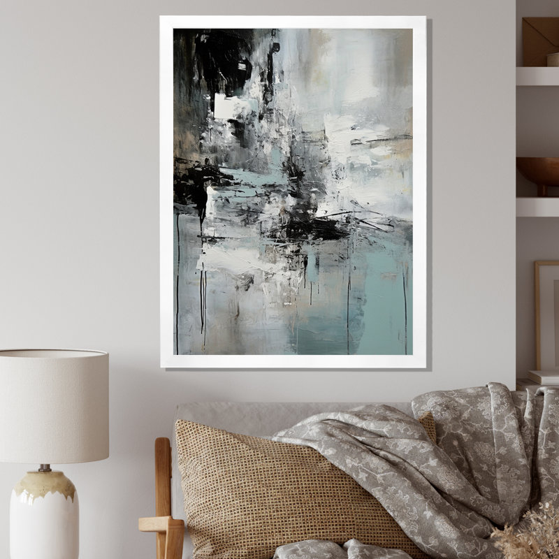 «Serene Subtility In Abstract Light Blue I», reproduction d'art sur toile, H 40 po x l 30 po x P 1,5 po, Cadre simple blanc