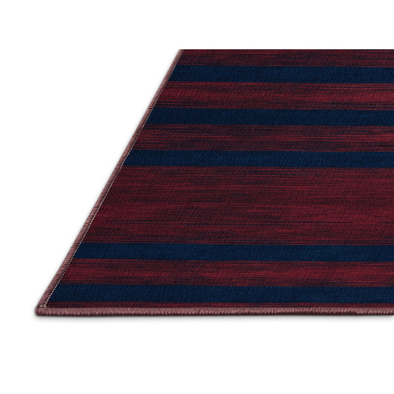 Tapis rouge à rayures horizontales lavable à la machine, Rectangle 6 pi x 9 pi