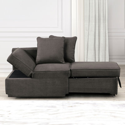 Transitional Convertible Chair, Gray Engineered Wood Fabric With Storage And Adjustable , Pillows