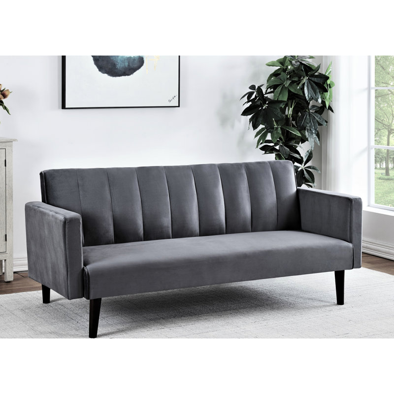 Canapé-lit convertible 1 place en futon de 183 cm (72 po) avec cadre en bois massif, capitonnage à canaux, gain de place, revêtement en velours doux au toucher, idéal pour les dortoirs.