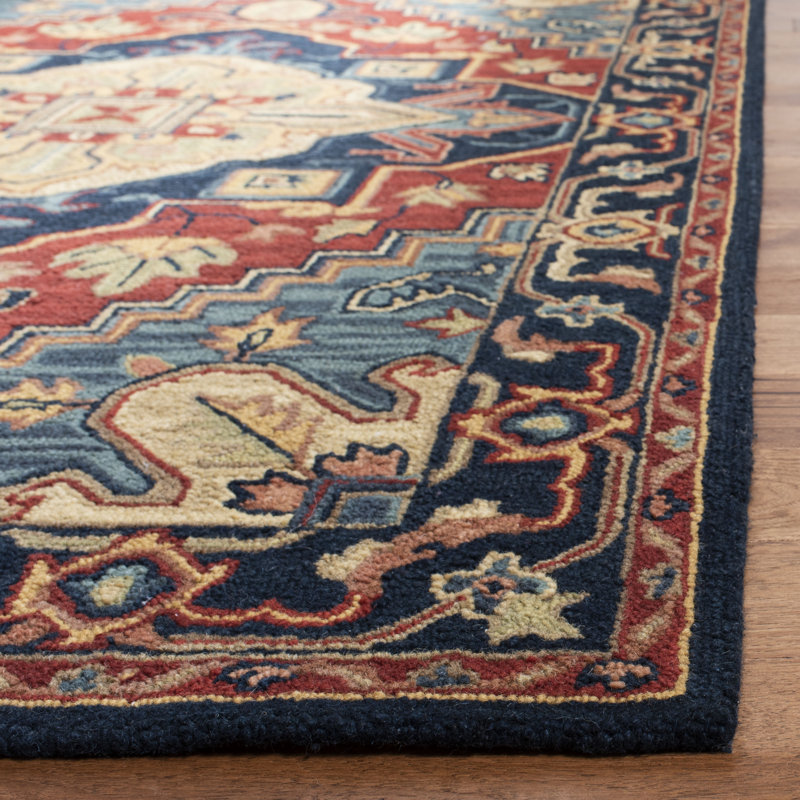 Bluffs Hand Loomed Wool/Cotton/Latex Oriental Rug in Red/Navy, Runner 2'3" x 8'