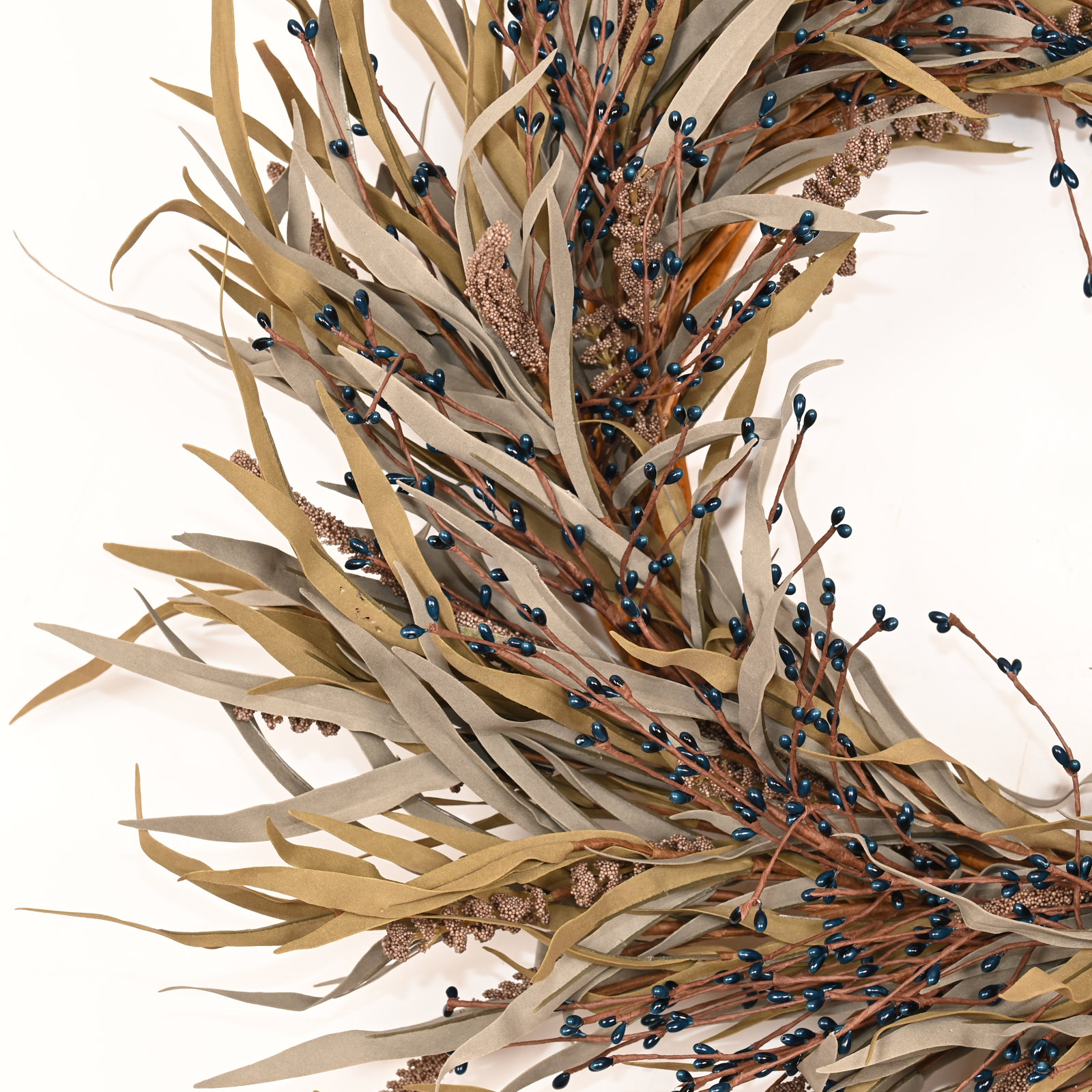 24" Grass, Berry Thanksgiving Wreath, Blue