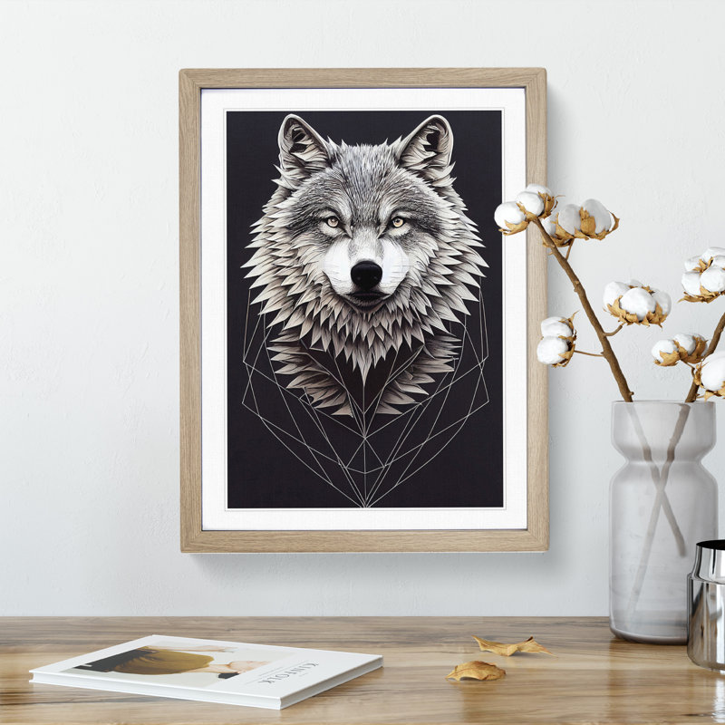 Mythical Wolf - Framed Print, 64cm H x 46cm W x 2cm D, Oak