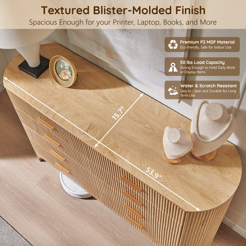 Modern 8 Drawers Dresser for Bedroom, 54" Wide Dressers & Chest of Drawers w/Curved Profile Design, Natural Oak, Natural