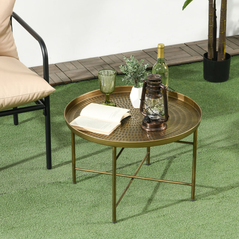 Table basse 24 po avec plateau martelé et plateau central en métal