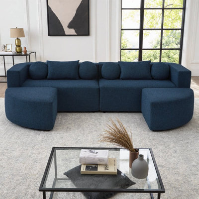 Canapé modulaire désossé de 114,9 po | Canapé en forme de U combiné libre avec modules incurvés et sièges profonds | Canapé à compression avec ressorts ensachés et revêtement Boucle | Canapé modulaire 6 pièces pour le salon