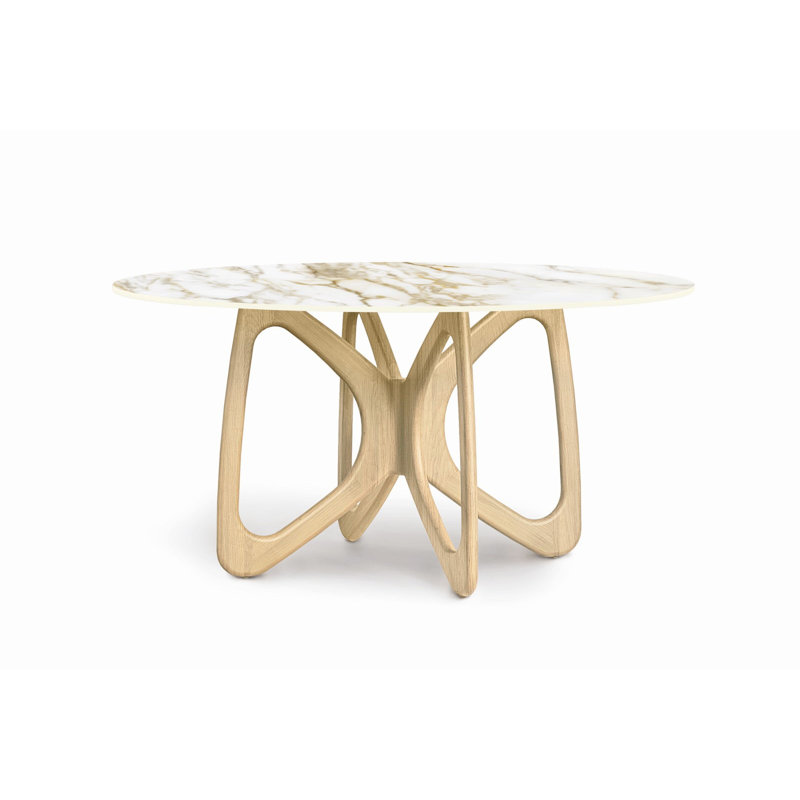 Butterfly Round Dining Table, 30"H x 60"L x 60"W, White, Natural Oak