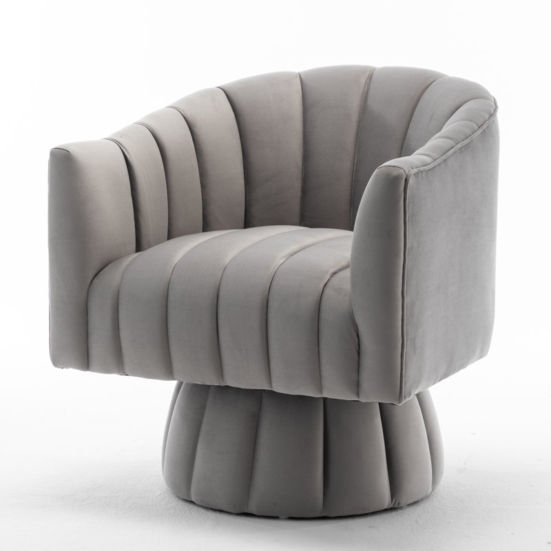 Murrow Upholstered Swivel Barrel Chair, Gray Velvet