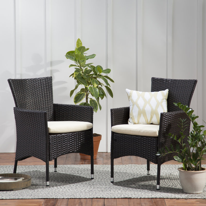 Chaise de patio avec coussin Alfiero, Structure aux teintes de brun / coussin beige, Brun