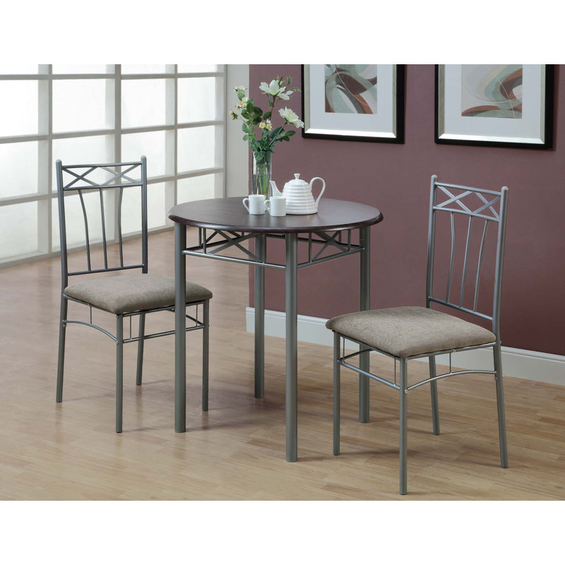 Cossey Dining Table Set, 3pcs Set, Small, 30" Round, Kitchen, Metal, Laminate, Brown, Grey, Transitional
