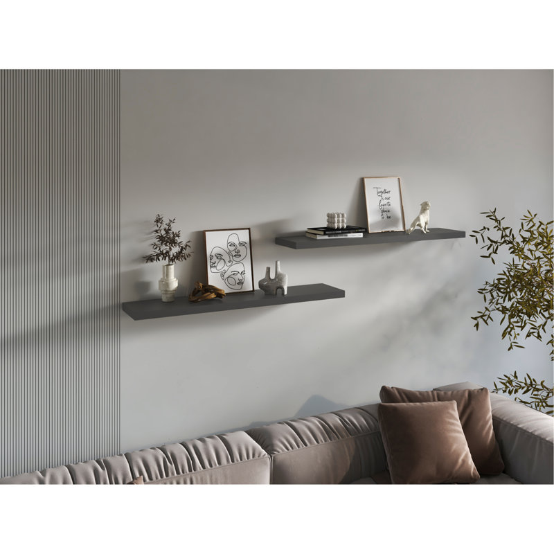 Floating Shelves 1.50" H, With 2 Shelf, Matt Gray, Gray