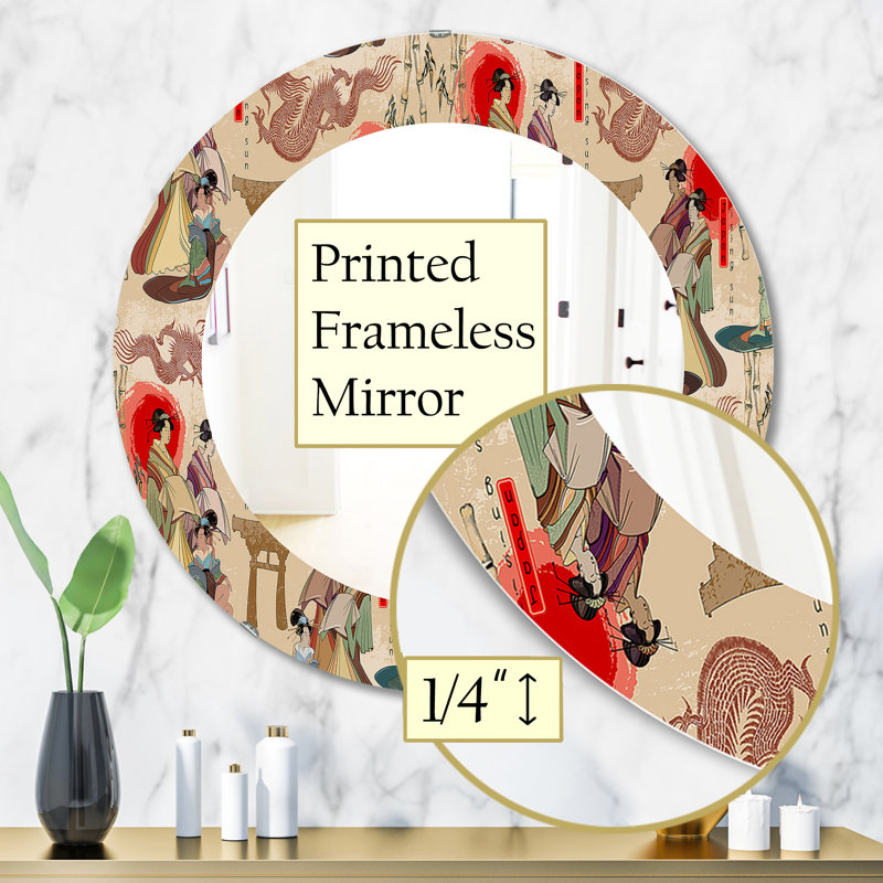 Miroir décoratif bohémien et éclectique japonais Geishas and Dragons, H 31,5 po x l po