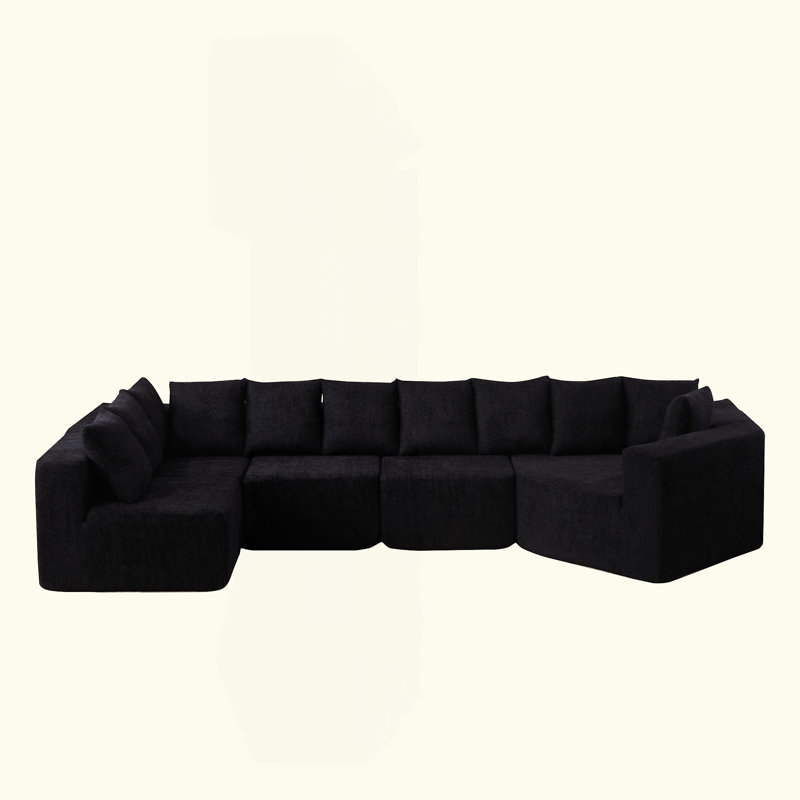 Canapé modulaire extra large en L à assise profonde en tissu chenille modulaire avec 11 coussins inclinables incurvés sur le plancher sans assemblage requis
