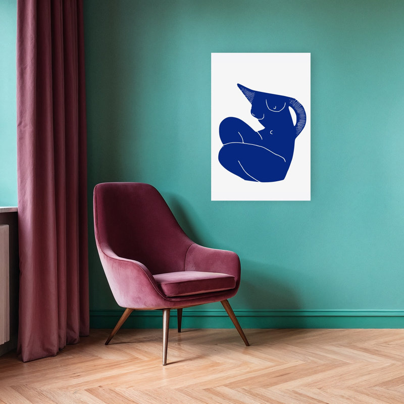 Blue Reclining Figure Abstract Contemporary Minimalist Wall Art Print, 91.44cm H x 60.96cm W