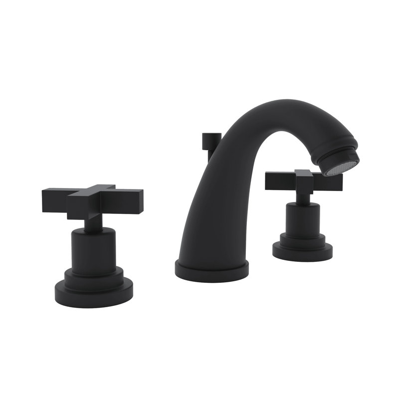 Lombardia Widespread Lavatory Faucet With C-Spout, Matte Black, Cross Handle